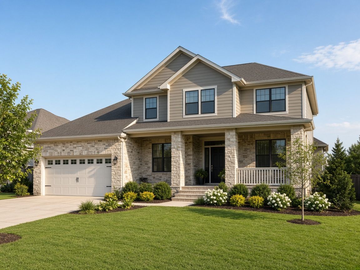 A well-kept two-story home with a landscaped front yard