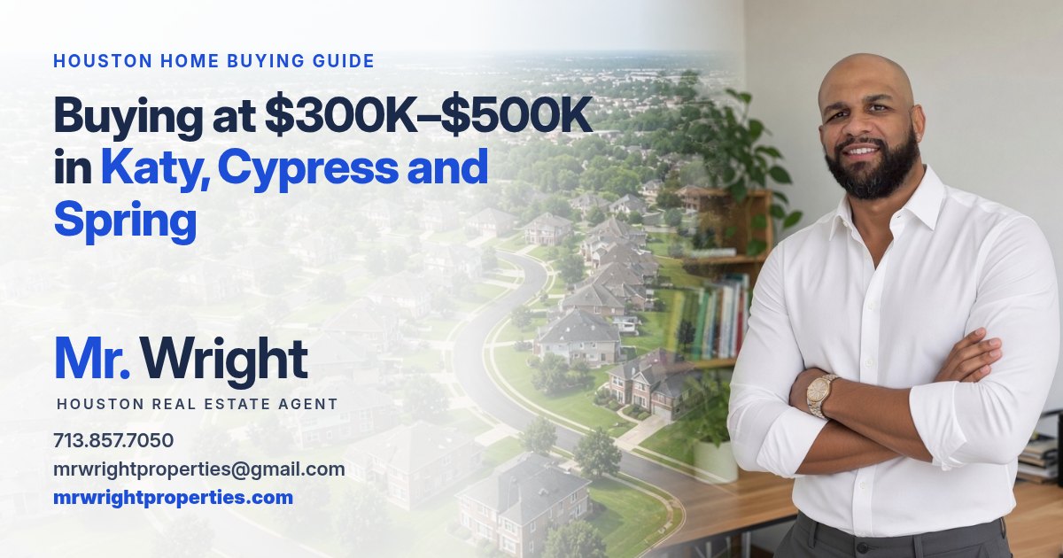 Featured image for "Buying a home in Katy, Cypress or Spring in the $300K to $500K range" with Mr. Wright, Houston real estate agent