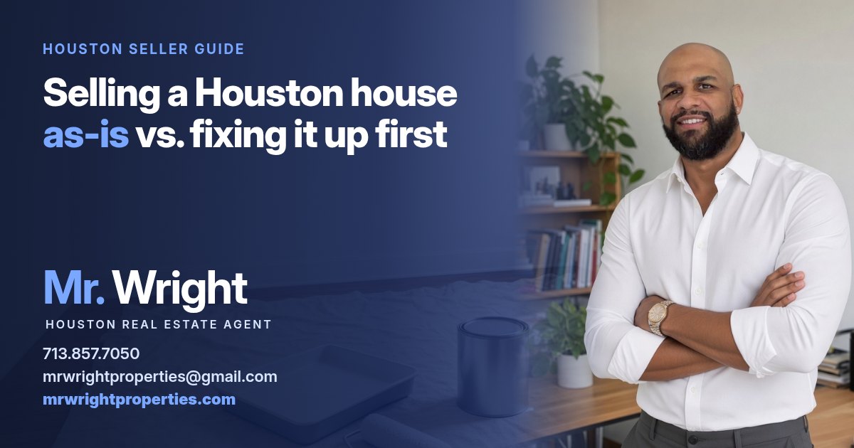 Featured image for "Selling a Houston house as-is vs. fixing it up first" with Mr. Wright, Houston real estate agent